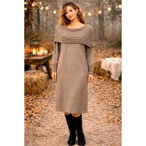 Philosophy Cowl Neck Crochet Overlay with Matching Cuffs Dress Taupe XL